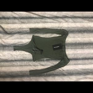 olive green long sleeve off the shoulder
